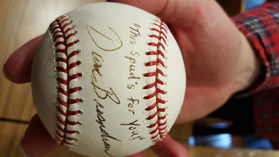 Dave Bresnahan signed baseball, donated to the <br>Baseball Reliquary by David Clow. (Photo <br>courtesy of Emma X Amaya)