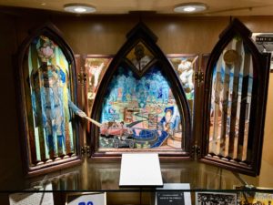 Greg Jezewski’s “The House That Rube Built,” an artwork commissioned by the Baseball Reliquary, is a highlight of the Wardman Library exhibition.