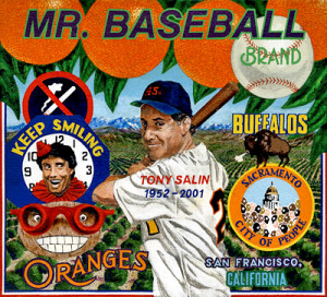 Tony Salin painting, “Mr. Baseball Brand” by artist Ben Sakoguchi, in the collection of Doug Salin.