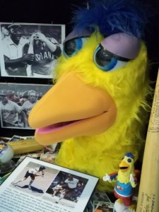 San Diego Chicken’s head from game-worn costume in Baseball Reliquary collection.