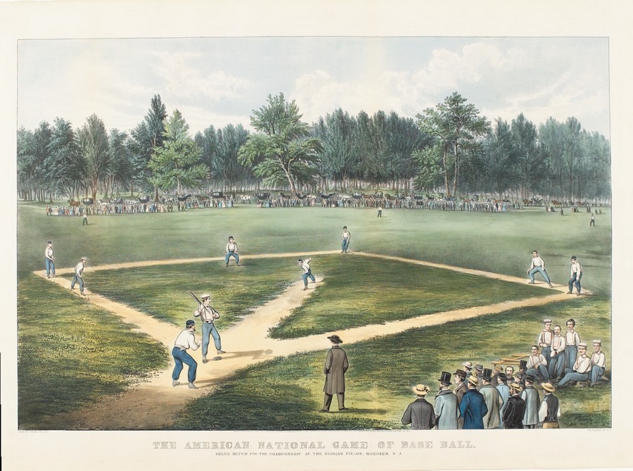 Early baseball match at Elysian Fields, 1866 Currier & Ives lithograph.