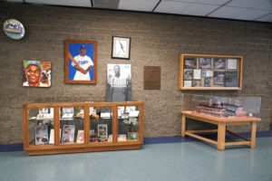 The Baseball Reliquary presents a display of Negro Leagues memorabilia, and Jackie Robinson artworks and artifacts